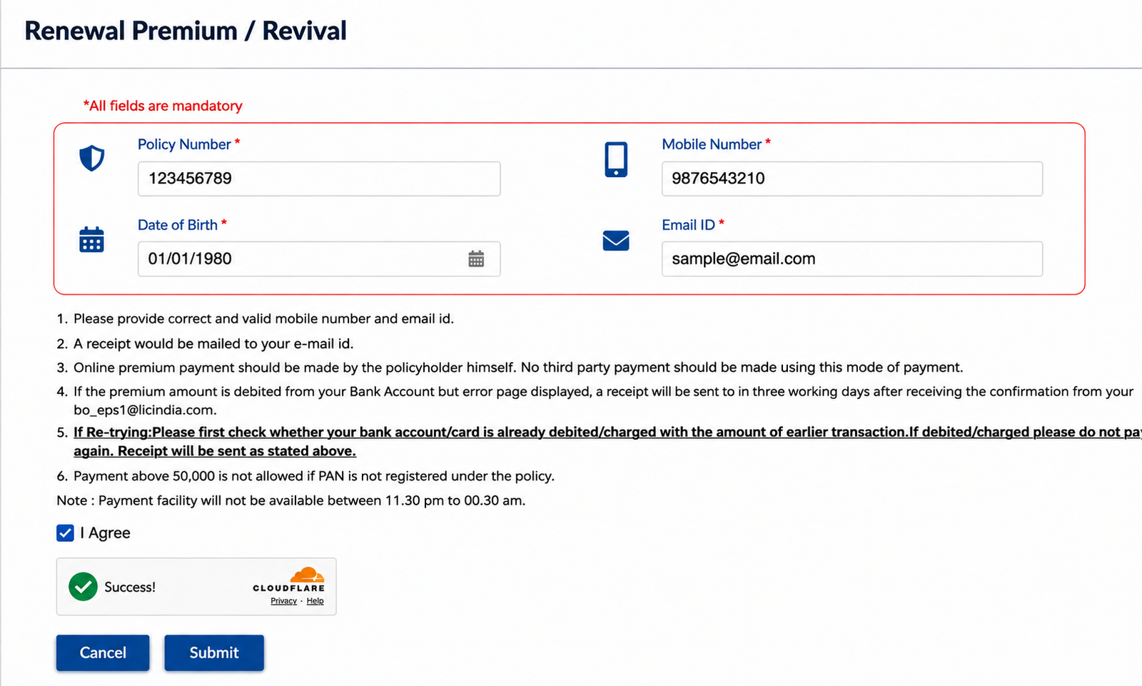 LIC Policy Details Entry Sample